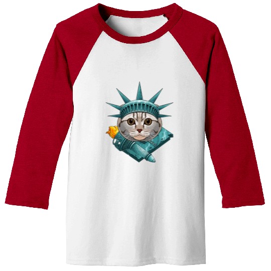 Statue Of Liberty Scottish Fold 4th Of July Cat US Baseball Tees