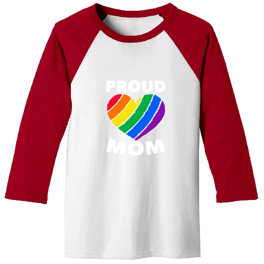 Proud Mom Colorful Heart LGBTQ Rainbow Flag Baseball Tees