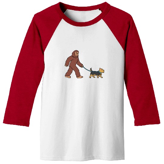 Bigfoot Sasquatch Walking Yorkshire Terrier Baseball Tees