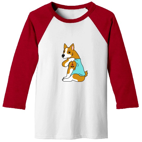 I Love Mom Tattoo Corgi Baseball Tees