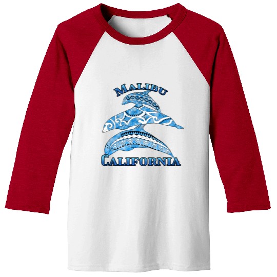 Malibu California Vacation Tribal Dolphins Baseball Tees