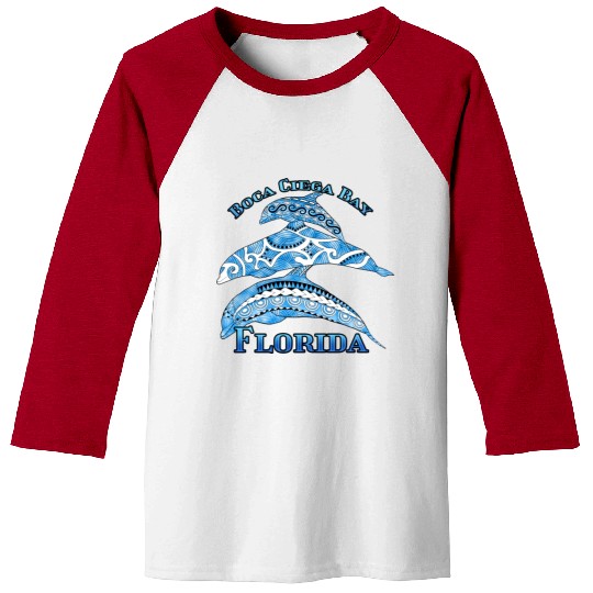 Boca Ciega Bay Florida Vacation Tribal Dolphins Baseball Tees