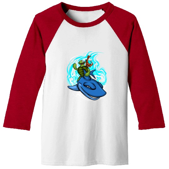 Shark Swims With Turtle And Crab Baseball Tees