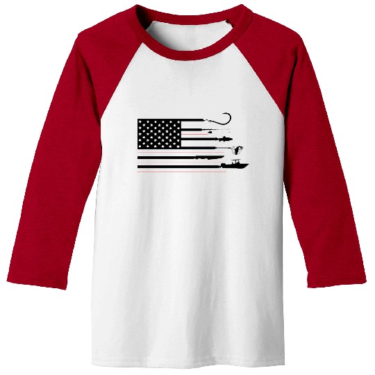American Flag and Fishing Combined Baseball Tees
