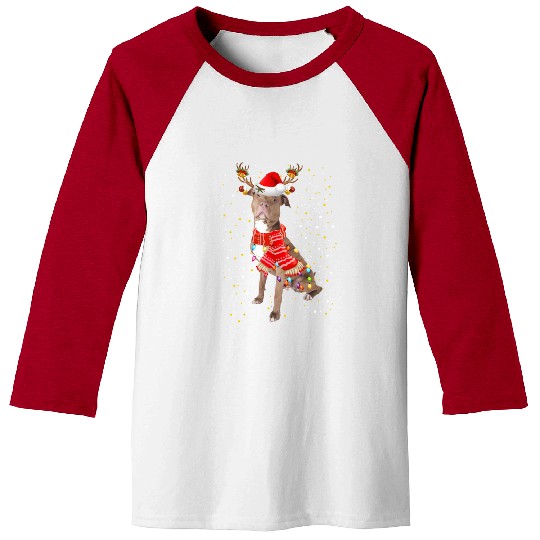 Pitbull Reindeer Christmas Light Baseball Tees