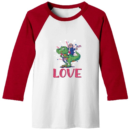 Love America Washington Dinosaur USA 4th Of July Baseball Tees