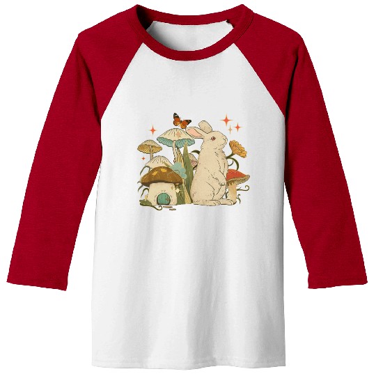 Cottagecore with bunny, mushrooms and butterfly Baseball Tees