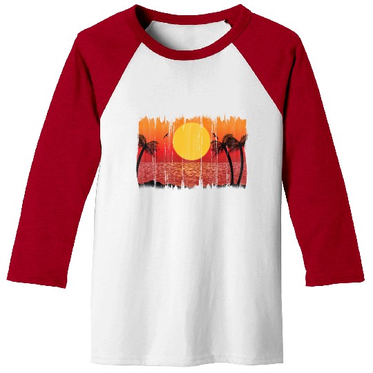 Retro Sunset , Beach, Palm Trees, Vacation Baseball Tees