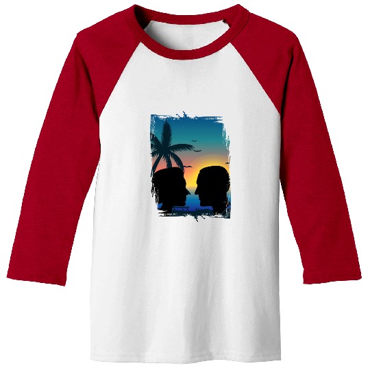 Couples Retro Sunset , Beach, Palm Trees, Vacation Baseball Tees
