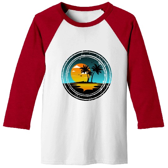Island Sunset , Beach, Palm Trees, Vacation Baseball Tees