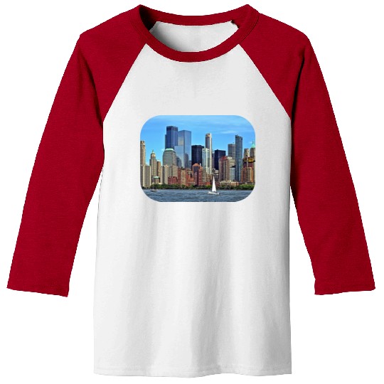 Manhattan NY – Sailboat By Manhattan Skyline Baseball Tees