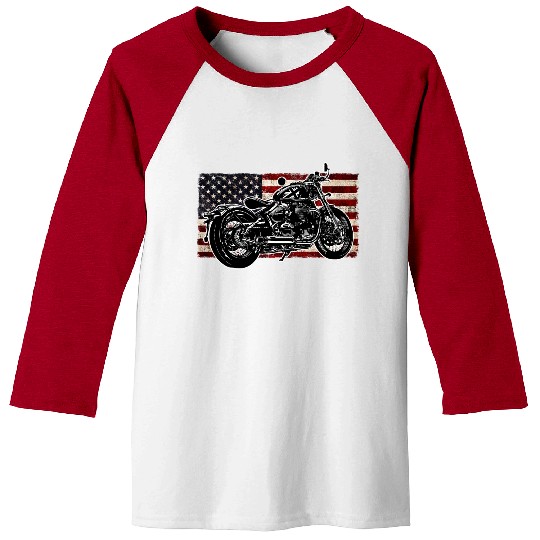 Distressed Flag Vintage Bobber Bike Motorcycle Baseball Tees