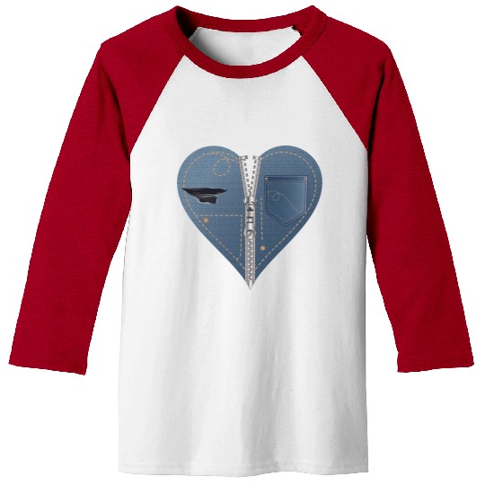 light blue heart in jeans look with zipper Baseball Tees