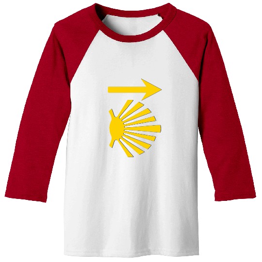 Camino de Santiago Yellow Arrow Scallop Shell Baseball Tees