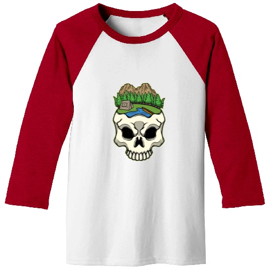 Skeleton Head Camp Campsite Camper Camping Baseball Tees