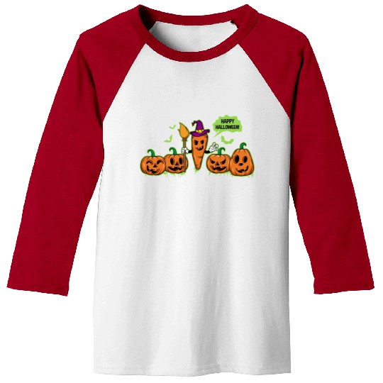 Happy Halloween Carrot Pumpkin Trick Or Treat Baseball Tees