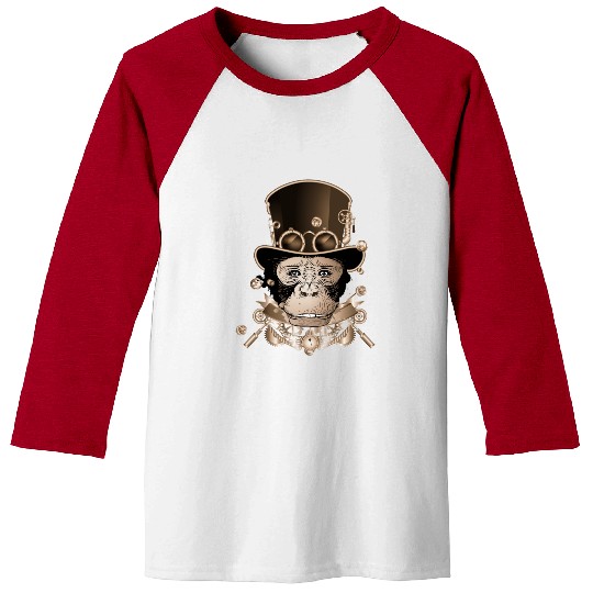 Steampunk monkey with ancient cylinder hat look Baseball Tees