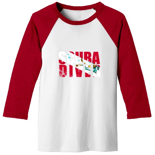 Scuba Diver Red White Flag Vintage Scuba Diving Baseball Tees
