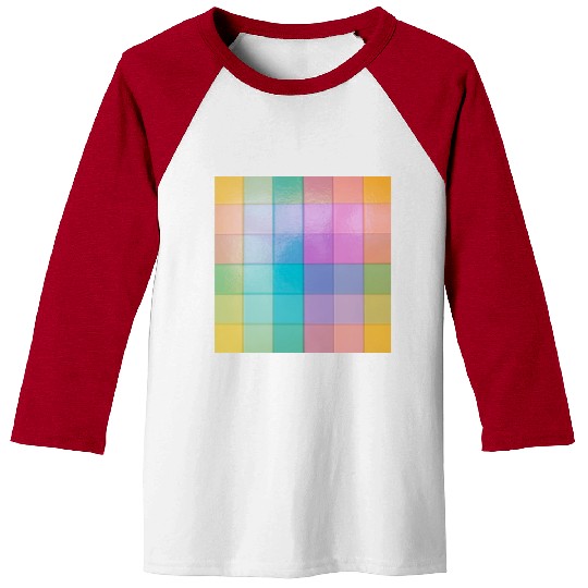 Rainbow Shimmer Multi Squares Pattern Baseball Tees