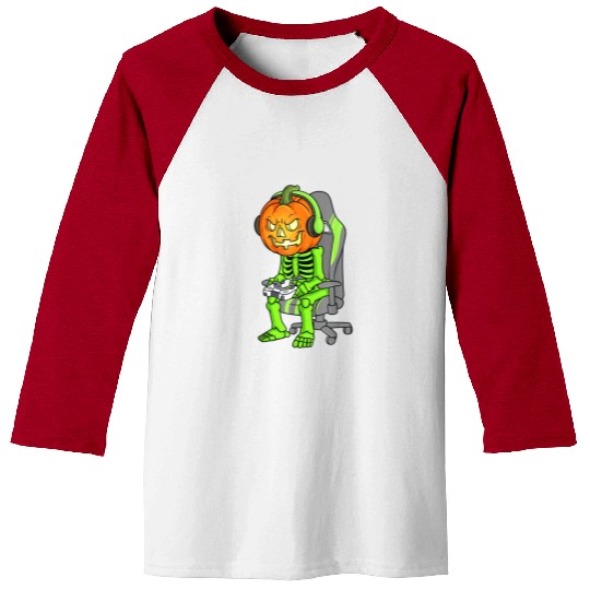 Gaming Halloween Skeleton Jack O Lantern Gamer Boy Baseball Tees