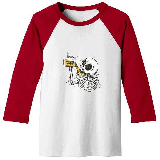 Skeleton drinking beer Baseball Tees