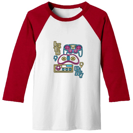 Vintage Neon Lets Play Funny Gamer Trendy Baseball Tees