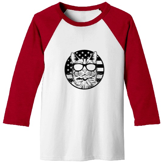 Cat With America Flag I Cat Lover American Flag Ca Baseball Tees