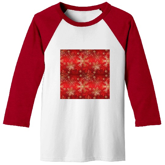 Snowflakes Pattern Red Gold Baseball Tees