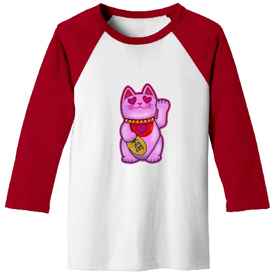 Cute Maneki Neko Romance Cat Baseball Tees