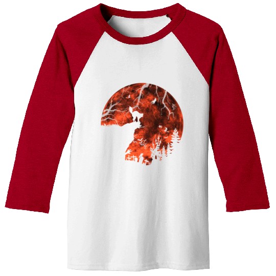 Cat Red Moon trick or treat Bats Forest Halloween Baseball Tees