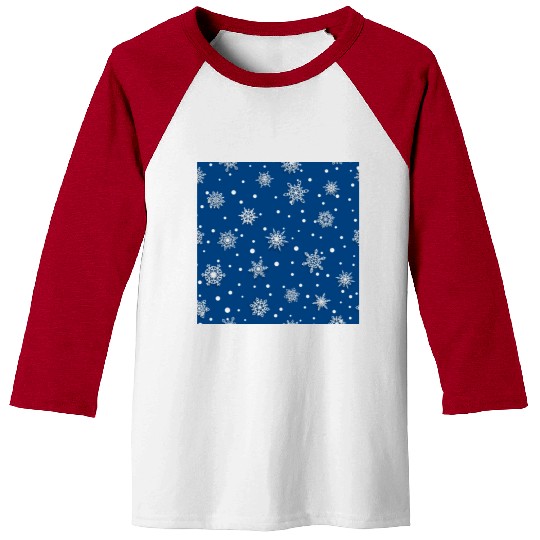 Modern Navy Blue Snowflakes Pattern Baseball Tees