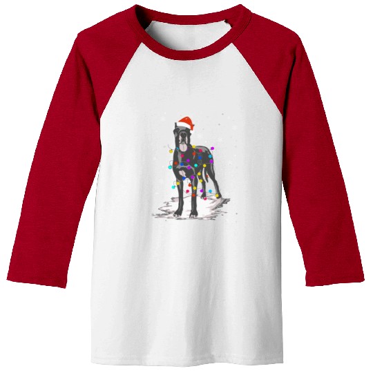 Great Dane With Christmas Lights Santa Baseball Tees