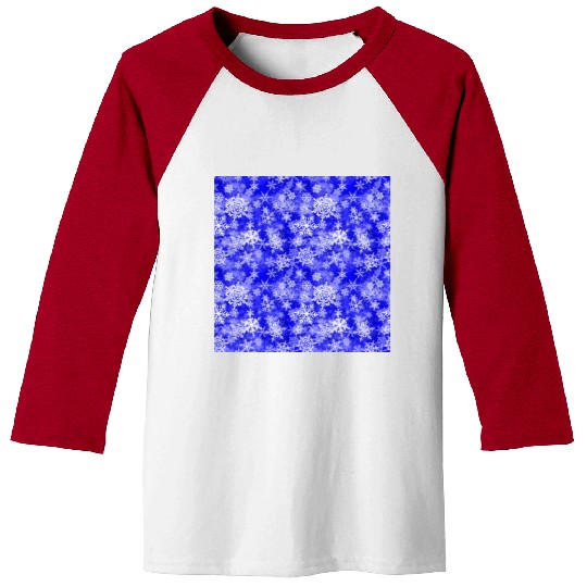 Navy Blue White Snowflakes Pattern Baseball Tees