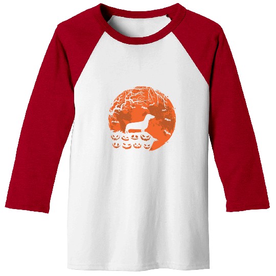 Dachshund dogs And Moon Halloween Funny Dog Lover Baseball Tees