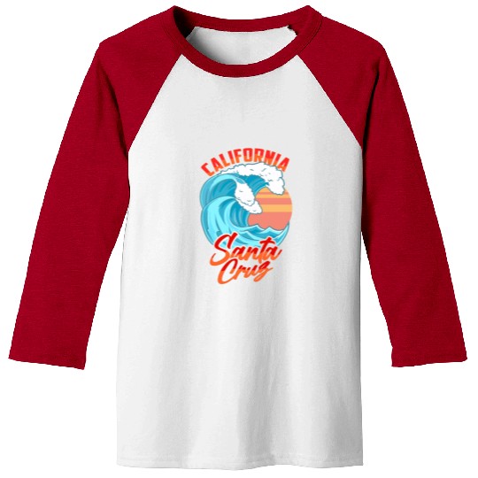 Santa Cruz California Waves Surf Beach Baseball Tees