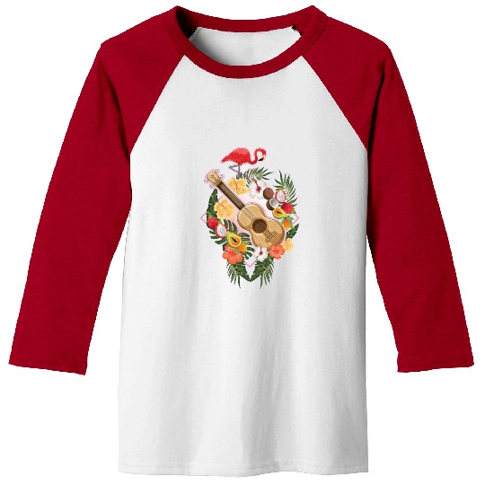 Ukulele Flamingo Guitar Hawaii Baseball Tees