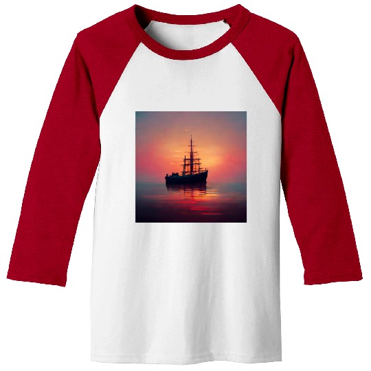 Old Ship in sunset great scenery, oil paint Baseball Tees