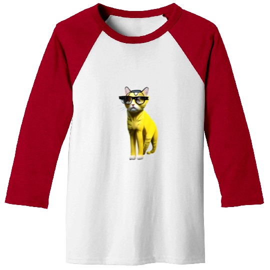 Yellow cute cat character _ cat’s sticker. Baseball Tees