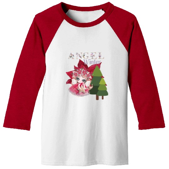 Winter Angel Christmas Tree Poinsettia Baseball Tees