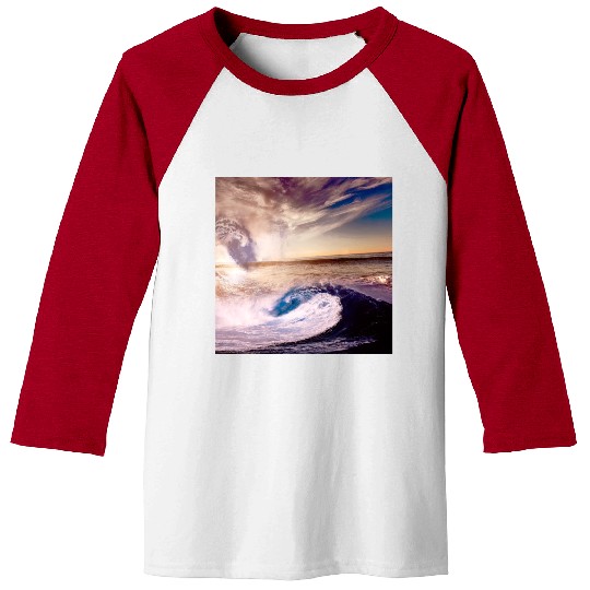 dark blue ocean waves storm fantasy Baseball Tees