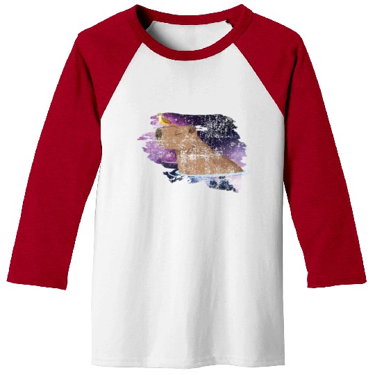 Distressed Capybara And Bird Nature Animal Rodent Baseball Tees
