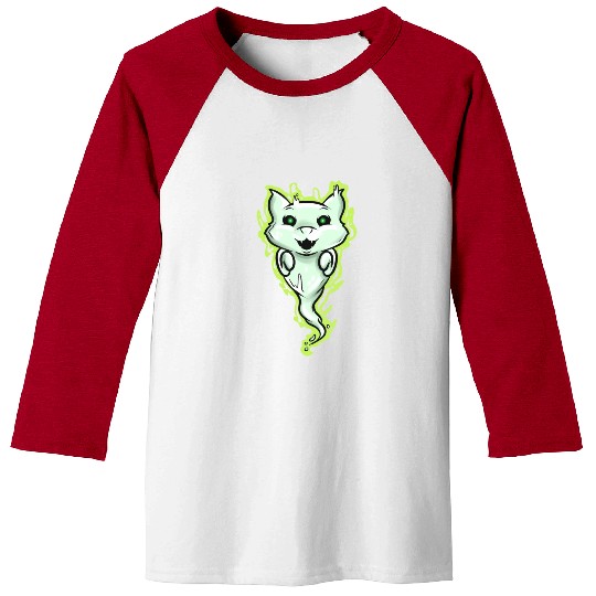 Ghost Cat Spirit Green Eyes Halloween Baseball Tees
