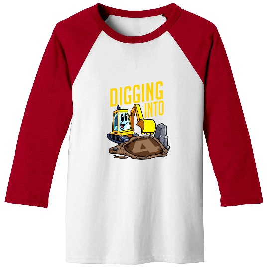 Excavator Driver Digging Into 4 Birthday Excavator Baseball Tees
