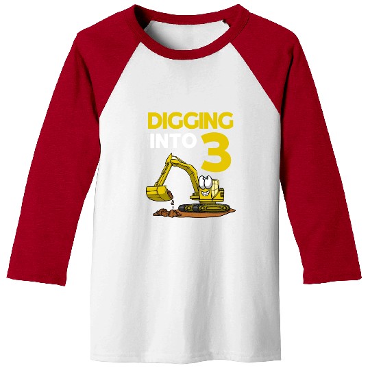 Excavator Driver Digging Into 3 Birthday Excavator Baseball Tees