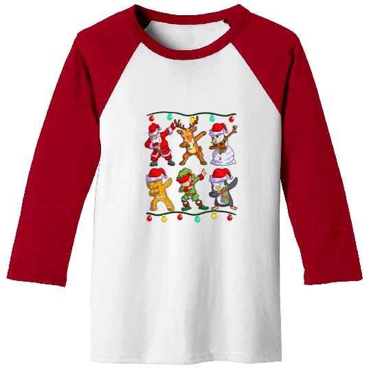Christmas Kids Boys Men Dabbing Santa Elf Deer Baseball Tees