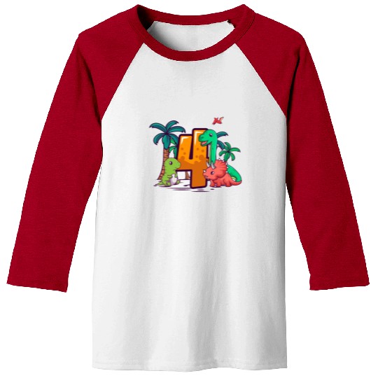 4th Birthday Trex Triceratops Dinosaur 4 Year Baseball Tees