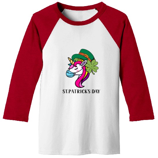 Toddler Girls St Patricks Day Rainbow Unicorn Face Baseball Tees