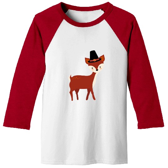 Thanksgiving Deer Wearing Pilgrim Hat Baseball Tees