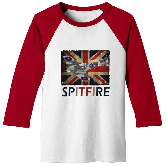 Spitfire WW2 Fighter Aircraft Airplane Union Jack Baseball Tees
