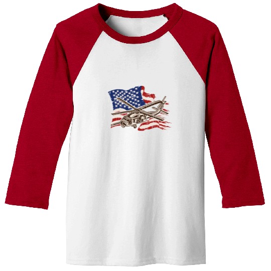 Helicopter with american flag background - chopper Baseball Tees